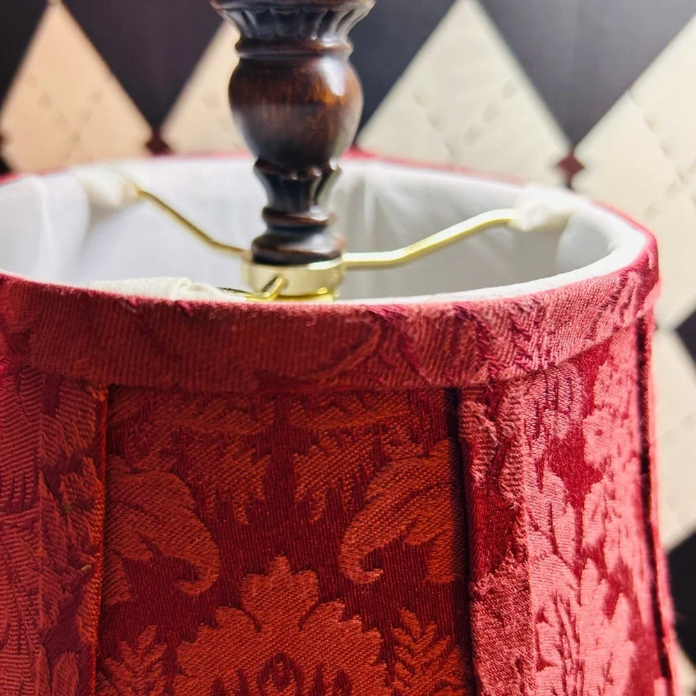 Luxury‎ Vintage Black & Gold Table Lamp with Deep Burgundy Shade Baroque Moody